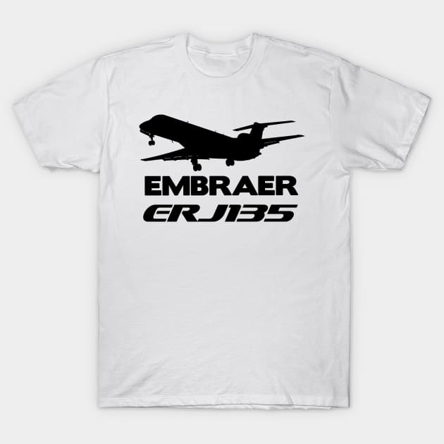 Embraer ERJ135 Silhouette Print (Black) T-Shirt by TheArtofFlying